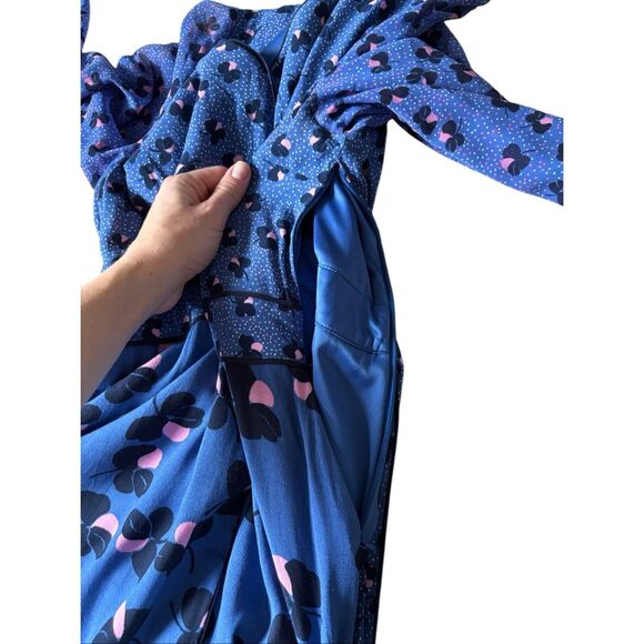 Boden Eden Wrap Dress size 12 Blue Long Sleeve Floral - Picture 9 of 15